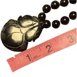 Chinese Hand Knotted Large Onyx Bead Necklace Carved Fruit Peach Pendant Black Photo 5