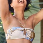 Aerie Keyhole Bandeau Bikini Tropical Print Gold Strap Top size XS Photo 1