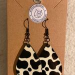 Handmade Cow Print Dangling Earrings Black Photo 0