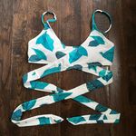 Tropical leaf floral print tie bikini top Blue Photo 0
