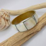 Vintage Mother Of Pearl Brass Jumbo Bangle Bracelet White Photo 3