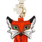 Kate Spade  New York Suede Fox Tassel Keychain Gold Tone Charm Silver Tone Chain Photo 0