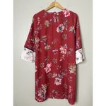 J Jill Watercolor Rust Floral Shift Dress 3/4 Kimono Sleeve Small Boho Office Red Photo 6