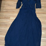 Formal Navy Blue Dress with Lace Sleeves Boned Bodice Size 8/10 Photo 0