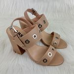 Women's AMS Sarah Silver Grommet Accent Slingback Block Heel Sandals Shoes Nude Size 6.5 Tan Photo 1