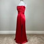 Blondie Nites  Satin Backless Lace Up Long Column Gown Red Size 17 Formal Dress Photo 4
