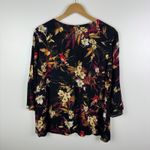 J Jill Floral Bird Cardinal Blouse Medium Artsy Rayon Lightweight Boho Flowy Black Photo 5