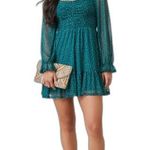 Francesca's Audrey parks Francesca’s Kelly Ruched Lurex Dot Dress in green size medium Photo 0