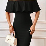 NWT Womens  Rue 21 Black Ruffle Off Shoulder Bodycon Mini Dress - Sz S Photo 0