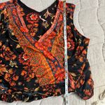 Free People  Autumnal Havana Orange and Black Floral Paisley Faux Wrap Tank Top Photo 6