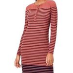 Loft NWT Striped Long Sleeve Henley Midi Dress in Copper Red/Navy Photo 1