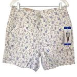 NEW JACHS GIRLFRIEND Stretch Satin Chino Shorts Size Large Floral White 5" Photo 0