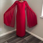 RM Richards NY Long Ity Dress W/ Rhinestone Neck Caplet sheer sleeves Red Size 8 Photo 1