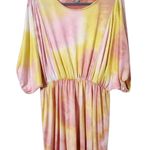 White Birch Boho Mini Dress Size Large Yellow and Pink Dyed Look Dress Photo 0