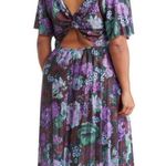 ASOS  DESIGN Curve pleated twist back cap sleeve midi dress, purple floral, 14 Photo 1