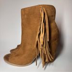 DV Dolce Vita Boots Womens 7.5 Fringe Booties Brown Leather Peep Toe Heeled Boho Tan Photo 5