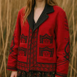 Unique Embroidered Wool Jacket Red/Black Size XL Made in Guatemala unisex Red Photo 0