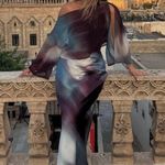 ZARA  midi dress layered tie dye Multicolor One-Shoulder satin evening wedding  Photo 5