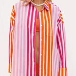 Beach Riot  Women's Pink Orange Alexa Sunset Stripe Button Down Shirt Size Large Photo 0