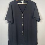 Orvis Ladies Button Front Blouse Black Size Large Tunic Minimalist Classic Photo 1