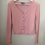 Poof! Poof Top Long Sleeve Pink Ribbed Button Front Casual Comfy Photo 9