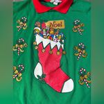 Blair VTG  NOEL Festive Green Christmas Sweater Stocking Red Collar Size XL Photo 2