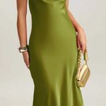 Rihoas Green Satin Cowl Neck Maxi Dress Size 4 Photo 0