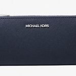 Michael Kors Jet Set Travel Large Wallet Navy Saffiano Leather Zip Around NWT Blue Photo 0