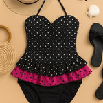 Jantzen  Vintage Black White Polka Dot Ruffle One Piece Swimsuit Size 12 in EUC Photo 0