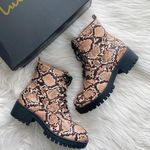 Lulus Devyn Snake Print Lace Up Ankle Boots Photo 0