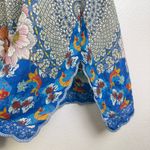 Johnny Was  Silk Tunic Top Womens Small Blue Koi Fish Floral Button Up Art Photo 6