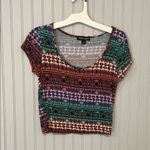 About A Girl  Red and Green Cap Sleeve Fitted Crop Top | Small Photo 0