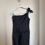 Free People Denim One-Shoulder Flare Jumpsuit Sz Large in Black Photo 5