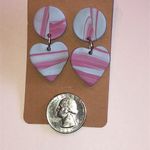 Pink and Light Blue Retro Boho Clay Heart Dangle Earrings Photo 2
