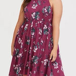 Torrid  Berry Pink Floral Challis High Neck Hi Lo Sleeveless Pockets Dress‎ 1X Photo 0
