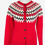 Talbots Joyous Fair Isle red whit black cotton blend Small cardigan nordic Photo 0