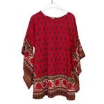 Vintage Red Cranberry Retro Paisley Flowy Tissue Blouse Bell Sleeves Small Photo 1