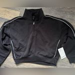 Athleta NWT $109 Womens Forever Fleece 1/2 Zip Piping Sweatshirt Black Medium Photo 3