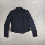 Vince  Textured Knit Moto Jacket S Zip Fringe Trim Collar Black Photo 5