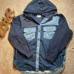 American Eagle AE Oversized Patchwork Denim Hoodie Shirt Jacket Photo 5