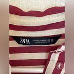 ZARA  Women’s Burgundy and White Striped‎ Oversized Button Down Blouse Size XS Photo 4
