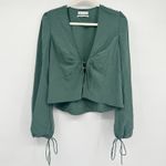 Urban Outfitters  UO Womens Tie Front Long Balloon Sleeve Blouse Size M Green Photo 2