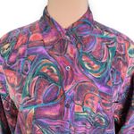 Vintage Diana Marco Shirt Abstract Print Purple Silk Button Up Long Sleeve Size 14 Photo 1