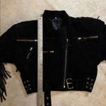 Leather suede fringe Black cropped Jacket with chunky gold buckles Size M Photo 11