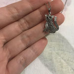 SU CH Delicate Dainty Silver Tone Cat Crystal Pendant Chain Necklace 18” inches Photo 0