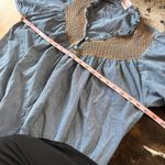 LORETTA CAPONI Denim Chambray Midi Dress Embroidered Detail Size Small Blue Photo 7