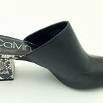 Calvin Klein Black and White Snake Print Mule Open Toe Heels Size 10 Photo 4