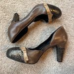 Anthropologie Miss Albright Brown and Gold Textured Heels Size 9 Photo 2