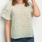 Available by Angela Fashion Ivory Green Ruffle Sleeve Top Photo 0