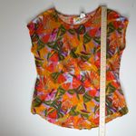 C&C California  Tropical Leaf Print Linen Top Medium Multicolor Lightweight Artsy Photo 5